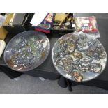 A pair of large glass dishes having raised rock style decoration, 46cm