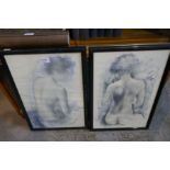 Two coloured prints of semi-nude figures