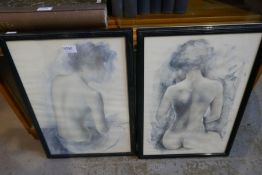 Two coloured prints of semi-nude figures