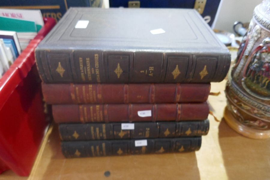 Three antiquarian French Dictionaries and two books on Literature