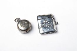 Of Horse interest; a Sterling silver embossed vesta case of rectangular form with hinged lid. Both s