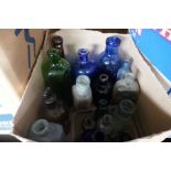 Three boxes of vintage bottles, bedwarmers, etc