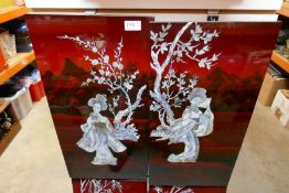 Four modern oriental panels having Mother of Pearl style decoration