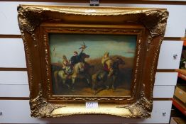 Two modern oil paintings of figures on horseback