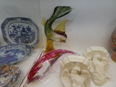 A large Murano glass Dolphin and a similar coloured glass fish
