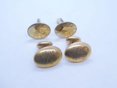 Two pairs of gents cufflinks, one a pair inscribed initial gold plated example