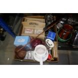 Six boxes of sundry including china, glass and metalware
