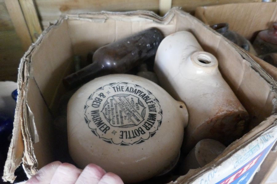 Three boxes of vintage bottles, bedwarmers, etc - Image 3 of 6