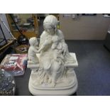 An old Parian figure of Mother with children seated on bench, AF