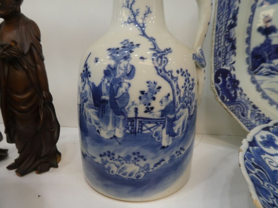 A 19th Century, Chinese blue and white lidded bottle, two Nankin chargers and other oriental items - Image 14 of 30