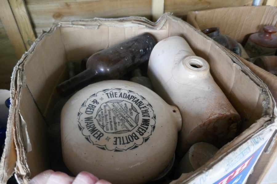 Three boxes of vintage bottles, bedwarmers, etc - Image 4 of 6