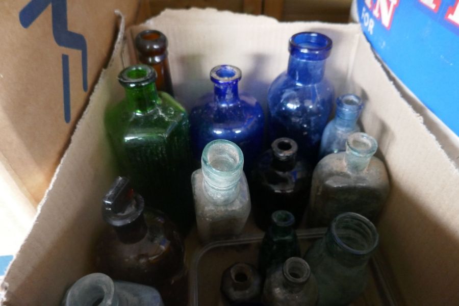 Three boxes of vintage bottles, bedwarmers, etc - Image 2 of 6