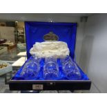 Of Cunard Interest; a set of 6 Glen Cairn crystal tumblers, etched QE2, and other QE2 memorabilia, c