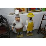 Two painted wooden figures of Chef and Butcher, the largest 108cm