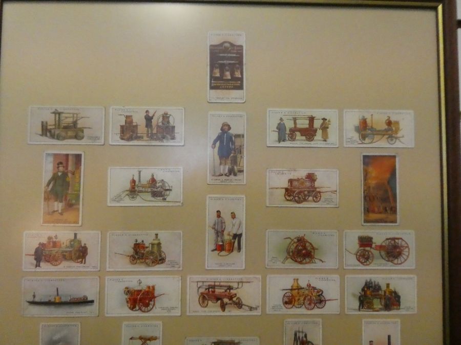 A framed display of Players cigarette cards depicting firefighters and fire engines - Image 2 of 4