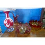 Four items of coloured glass (two pieces probably Murano)