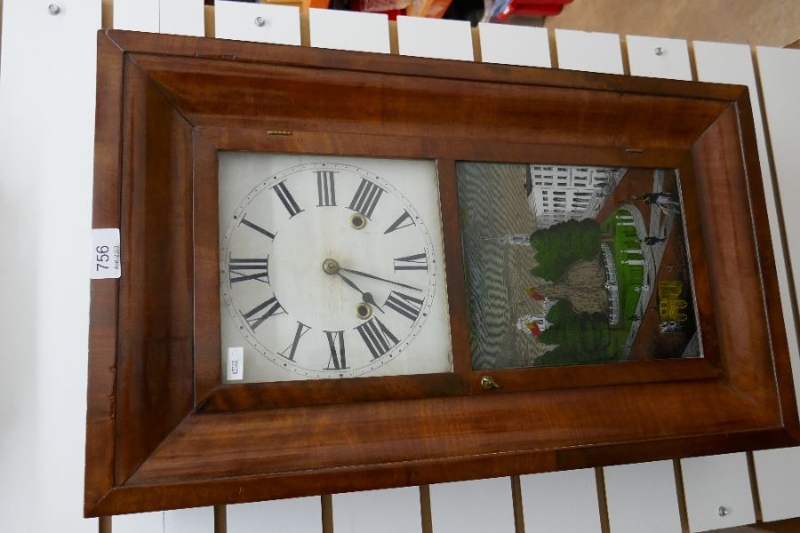 An American antique mahogany drop dial wall clock