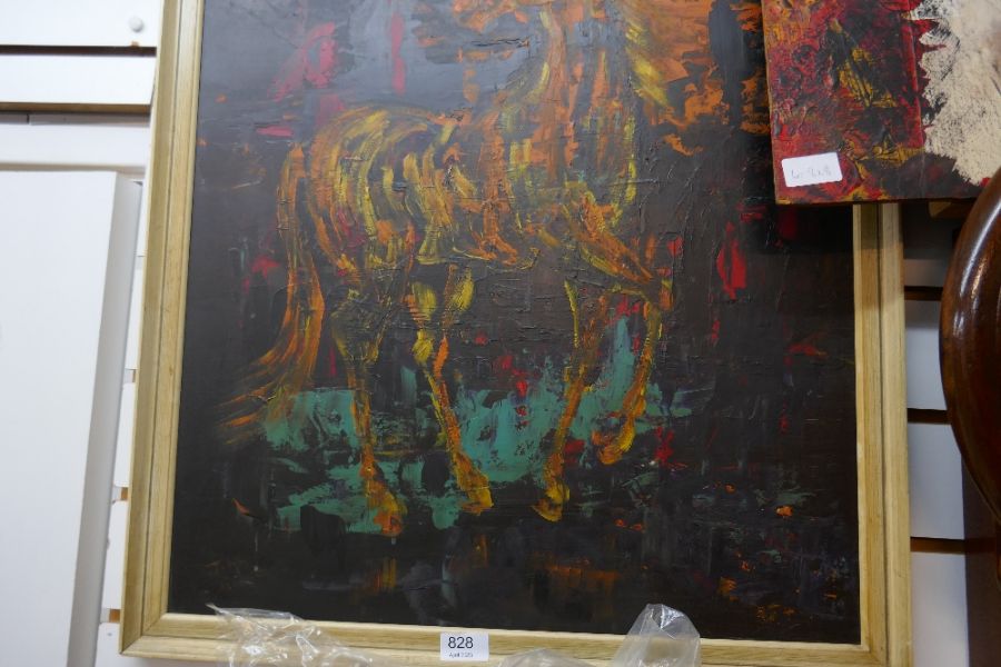 A 1970s abstract style oil of a horse signed and two other pictures - Image 3 of 7