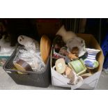 Three boxes of sundry including a mottled glass ceiling bowl