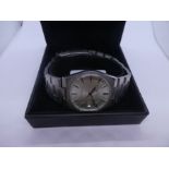 OMEGA; Stainless steel Omega automatic Geneve wristwatch, on stainless strap with silvered textured