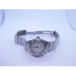 OMEGA; Ladies stainless Steel Omega Constellation wristwatch with cream textured dial and applied ba