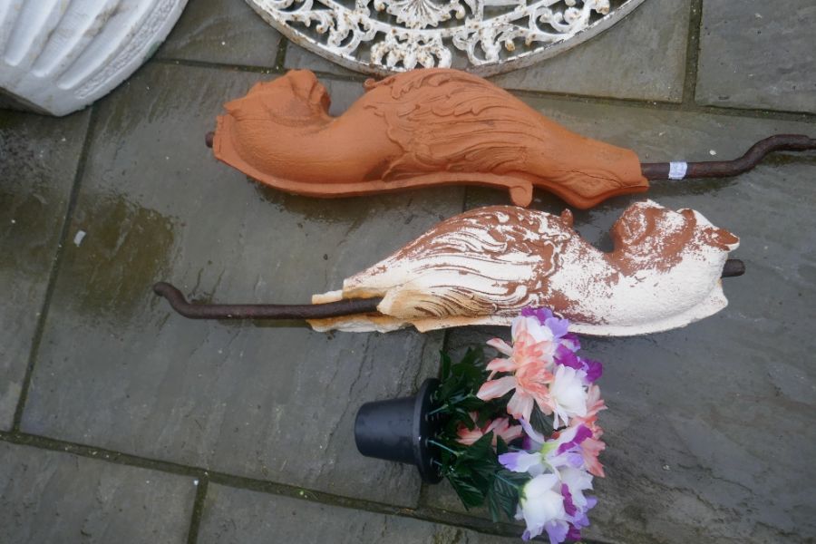 Two terracotta animal figures plus a reconstituted owl and 2 plinths