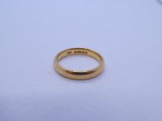 22ct yellow gold wedding band marked 22, with internal inscription, size K, approx 4.01g