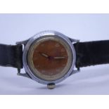 Vintage gents stainless steel gents wristwatch 'Atlantic' with rust coloured dial, golden numbers an