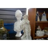 An old Parian figure of Oliver Cromwell and a plaster bust of lady