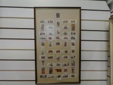 A framed display of Players cigarette cards depicting firefighters and fire engines