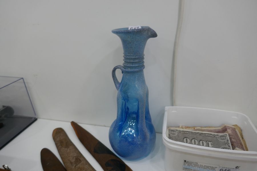 A Roman style Murano blue glass jug, 31cm