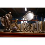 Two Art Deco figures and Art Nouveau mirror and inkwell
