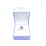 14K yellow gold ring with central oval cut blue sapphire approx 1.5 carat, marked 14K, size P