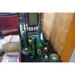 A quantity of green glass items and sundry