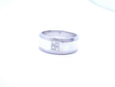 Gents 18ct white gold wedding band chanel set 4 square cut diamond forming a square, thick band, 8mm