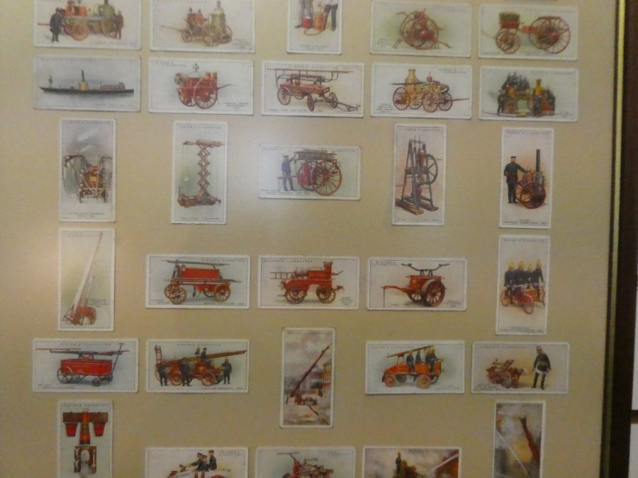 A framed display of Players cigarette cards depicting firefighters and fire engines - Image 3 of 4