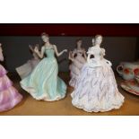 Four Coalport Lady figures and three other Royal Worcester examples