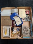 Tray of modern and vintage costume jewellery to include a box of good quality silver jewellery, ambe