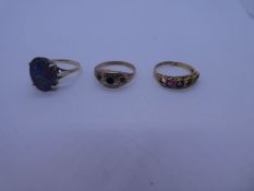 18ct multi gem set ring, AF, split and stones missing together with a 10K opal doublet chess ring an