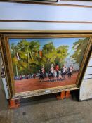 A modern oil of household cavalry soldiers on horseback by T S Batho