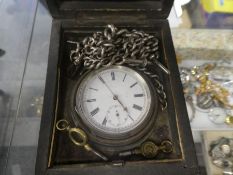 Silver cased pocket watch in fitted case by J B Dent, London, in hallmarked silver case marked 935,