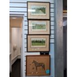 Three pencil signed prints of Horse Racing by Cecil Aldin and one other of 'Shergar'