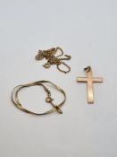 Small quantity 9ct gold to include 3 chains AF and a 9ct gold cross pendant, 4.15g approx