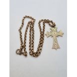 9ct yellow gold belcher chain, hung with a 9ct gold cross, chain marked 9ct and cross marked 375, ap