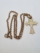 9ct yellow gold belcher chain, hung with a 9ct gold cross, chain marked 9ct and cross marked 375, ap