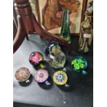 A Medina decanter, two other items of Medina and sundry paperweights