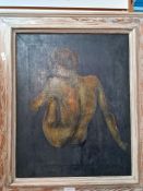 A modern oil of seated nude, unsigned