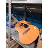 Two acoustic guitars and a crate of sundry including glass animals, plaques with animals etc