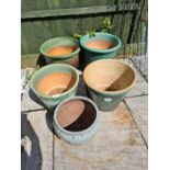 Selection of green glazed garden pots