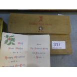 Of World War I interest; a 1914 Christmas Tin, a canvas Christmas in pouch containing Christmas gree